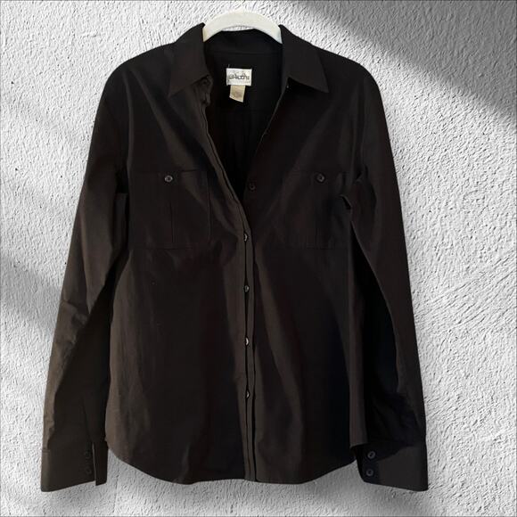 Chicos Black Button Up Blouse Sz 1/M/8 Professional Capsule Wardrobe Crisp Lines - Picture 1 of 9